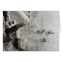 Cowgirl and Sunflowers Will You Be My Bridesmaid Greeting Cards