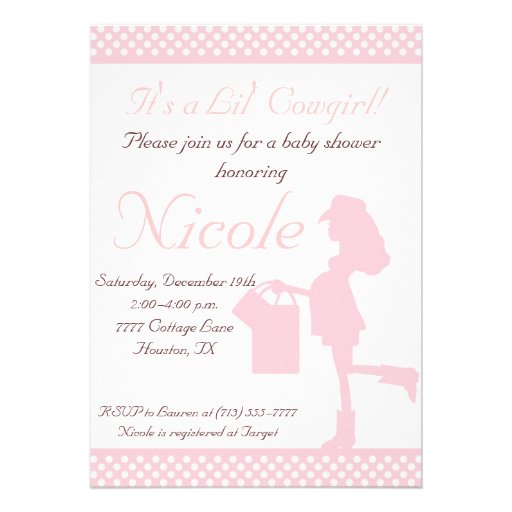 Cowgirl Baby Shower Invitation (Pink/White Dots)