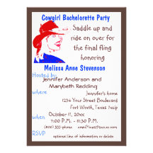 Cowgirl Bachelorette Party Custom Invitations