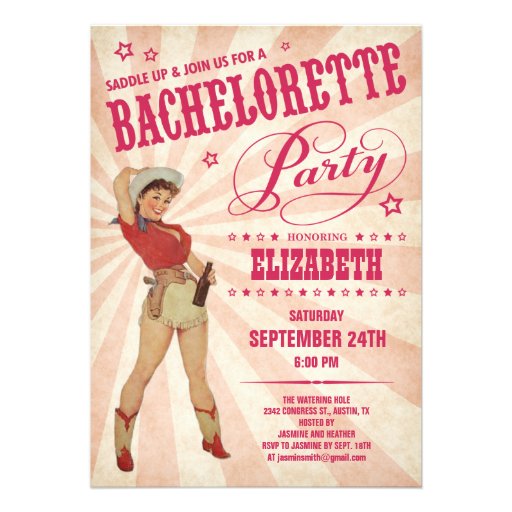 Cowgirl Bachelorette Party Invitations (front side)