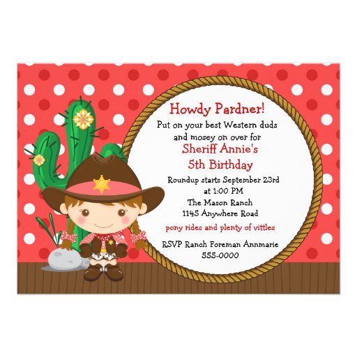 Cowgirl Birthday Announcements