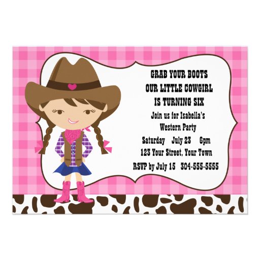 Cowgirl Birthday Party Custom Invitation