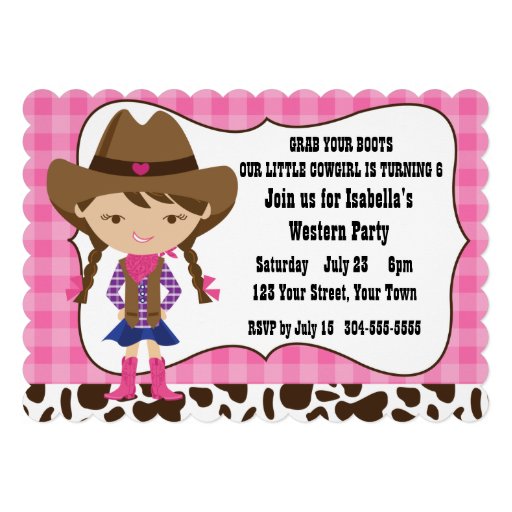 Cowgirl Birthday Party Personalized Announcements