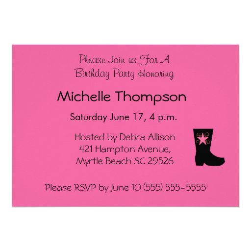 Cowgirl Boot Birthday Invitation