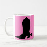 Cowgirl Boot Silhouette on Pink Coffee Mugs