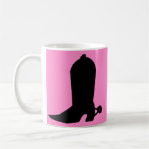 Cowgirl Boot Silhouette on Pink Coffee Mugs