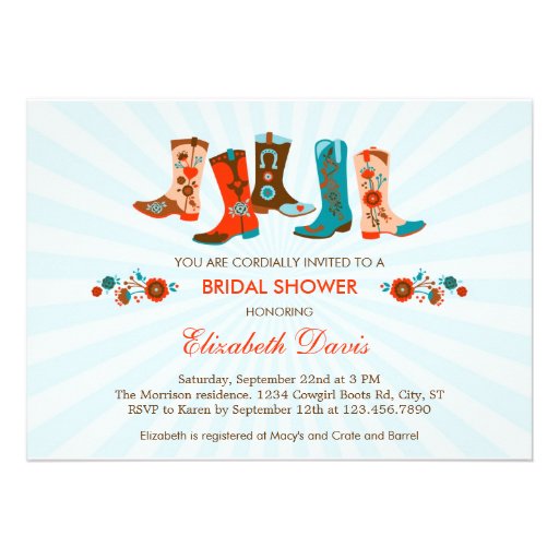 Cowgirl Boots Bridal Shower Invitation