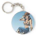 Cowgirl Country Girl Postage Stamp 2 by Al Rio Keychain