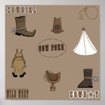 Cowgirl Cowboy Fun Western Gear Art Print Poster