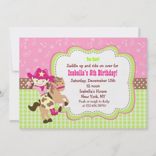 Cowgirl Custom Birthday Party Invitations zazzle_invitation