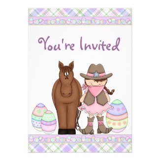 Cowgirl, Horse and Easter Eggs Birthday Invitation
