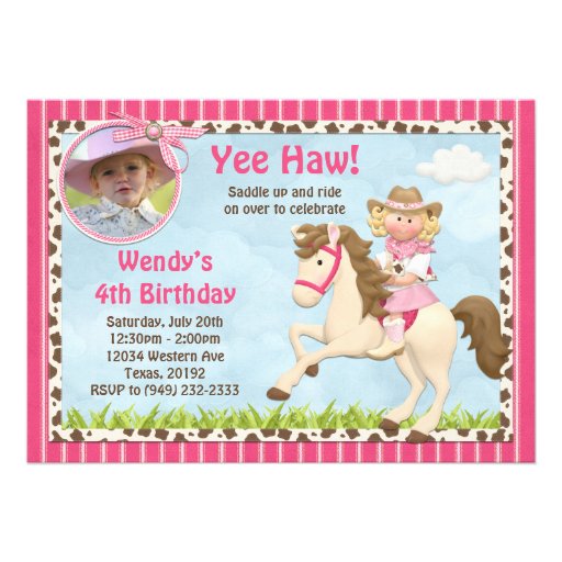 Cowgirl Horse Birthday Party Invitation