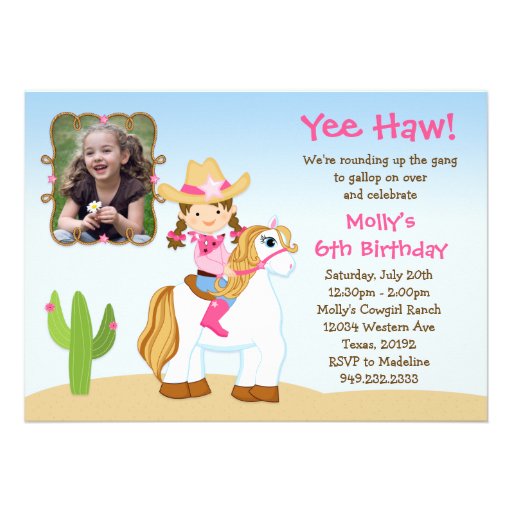 Cowgirl Horse Birthday Party Invitation