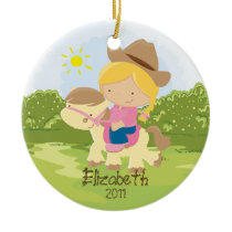 Cowgirl Horseback Rider  Christmas Ornament Girl