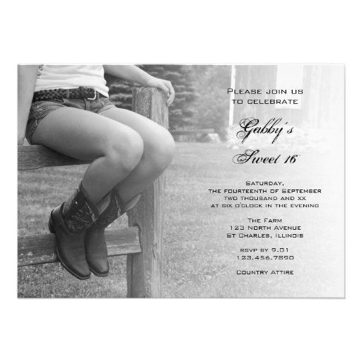 Cowgirl on Fence Barn Party Sweet 16 Invitation
