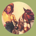 Cowgirl on Her Horse Round Sticker