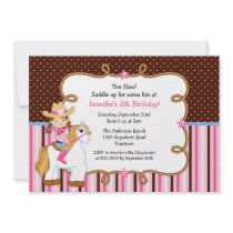 Cowgirl on White Horse Birthday invitations