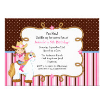 Cowgirl on White Horse Birthday Personalized Invitations