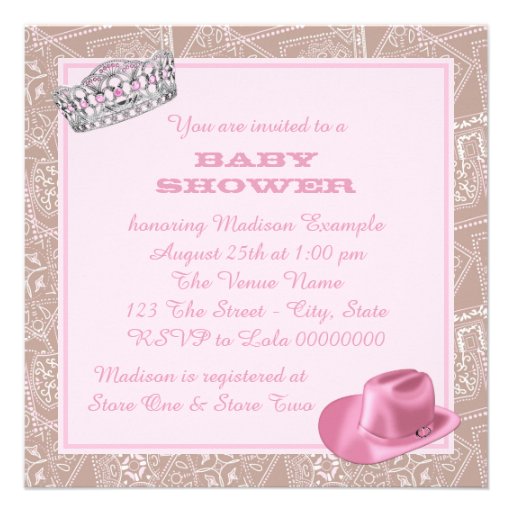 Cowgirl Princess Baby Shower Personalized Invites