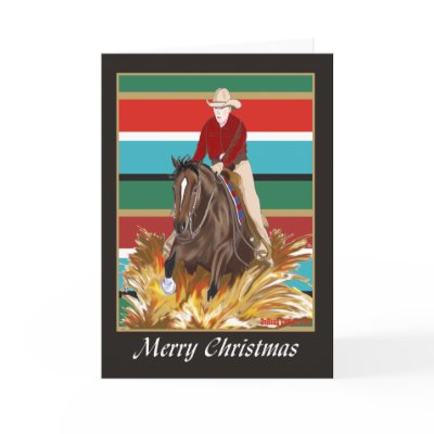 Cowgirl Reinging Horse Blank Christmas Card by kimd43