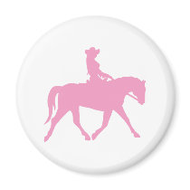 Cowgirl Riding Her Horse (pink) Fridge Magnet