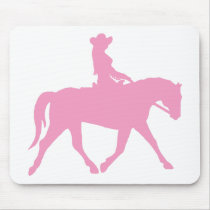 Cowgirl Riding Her Horse (pink) mousepads by dogsandhorses Cowgirl Riding Her Horse (pink) mousepads