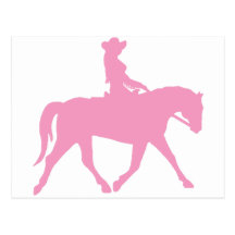Cowgirl Riding Her Horse (pink) Post Cards