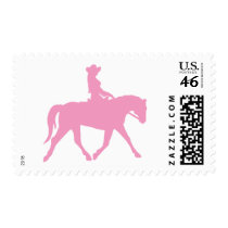 Cowgirl Riding Her Horse (pink) Postage Stamps