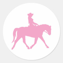Cowgirl Riding Her Horse (pink) Round Stickers