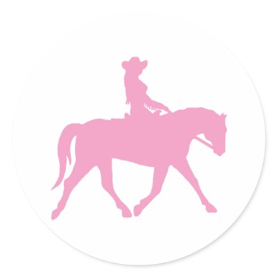 Cowgirl Riding Her Horse (pink) Round Stickers by dogsandhorses