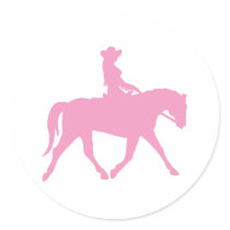 Cowgirl Riding Her Horse (pink) stickers by dogsandhorses Cowgirl Riding Her Horse (pink) stickers