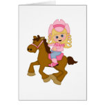 Cowgirl Riding Horse (pink) Greeting Cards