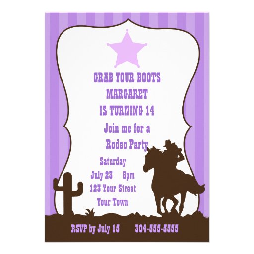 Cowgirl Rodeo Birthday Party Personalized Invitation