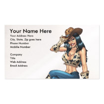 cowgirl, cowboy, hat, tipping hat, illustration, pinup, art, al rio, Business Card with custom graphic design