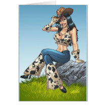 cowgirl, cowboy, hat, tipping hat, illustration, pinup, art, al rio, Card with custom graphic design