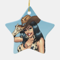 cowgirl, cowboy, tipping, illustration, pinup, al rio, art, cute, cowprint, cowboy hat, Ornament with custom graphic design