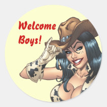 cowgirl, cowboy, hat, tipping hat, illustration, pinup, art, al rio, Sticker with custom graphic design