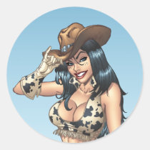 cowgirl, cowboy, tipping, illustration, pinup, al rio, art, cute, cowprint, cowboy hat, Sticker with custom graphic design