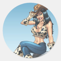 cowgirl, cowboy, hat, tipping hat, illustration, pinup, art, al rio, Klistermærke med brugerdefineret grafisk design