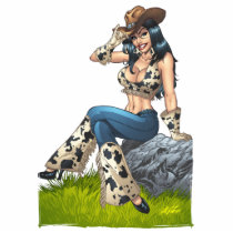 cowgirl, cowboy, tipping, illustration, pinup, al rio, art, cute, cowprint, cowboy hat, Photo Sculpture with custom graphic design