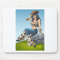 cowgirl, cowboy, hat, tipping hat, illustration, pinup, art, al rio, Mouse pad with custom graphic design
