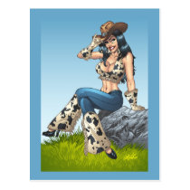 cowgirl, cowboy, hat, tipping hat, illustration, pinup, art, al rio, Postcard with custom graphic design