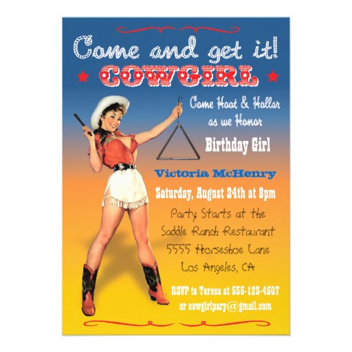 Cowgirl Western Birthday Party Invitations