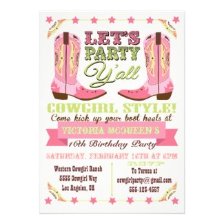 Cowgirl Western Birthday Party Invitations