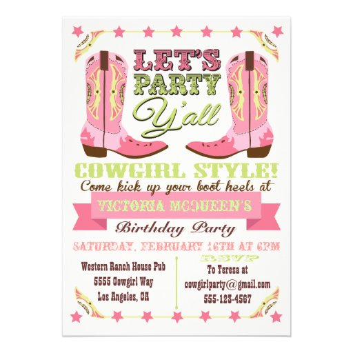 Cowgirl Western Birthday Party Invitations