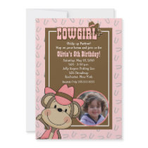 Cowgirl Western Monkey 5x7 *PHOTO* Birthday Personalized Invitations
