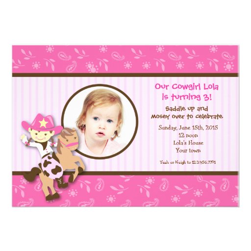 Cowgirl Western Photo Birthday Party Invitations