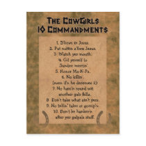Cowgirls 10 Commandments POSTCARD by RanchLady Cowgirls 10 Commandments POSTCARD