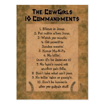 Cowgirls 10 Commandments POSTCARD