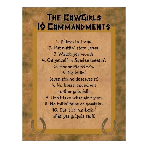 Cowgirls 10 Commandments POSTER Print print
